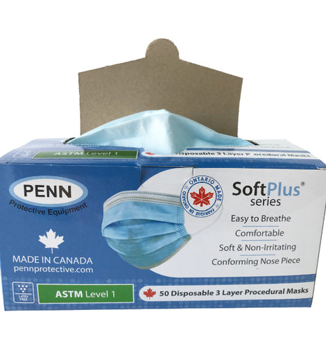 SoftPLus® - Canadian Made ASTM Level 1 Procedural / Surgical  Face Mask - PENN Protective Equipment
